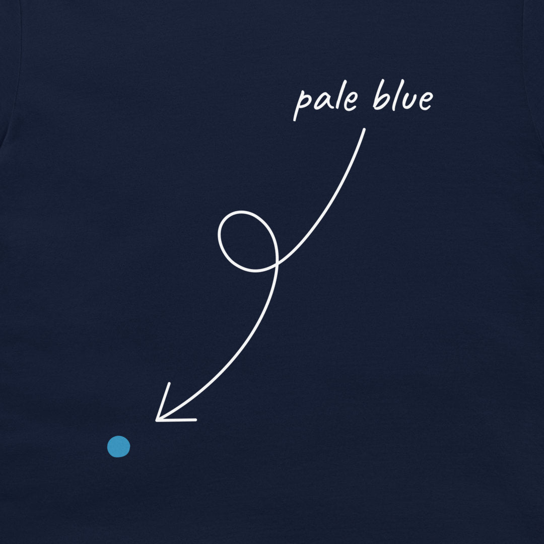 A close-up of a dark navy fabric surface with a small light blue dot and a white curved arrow pointing to it, with the handwritten text 'pale blue' above the arrow.