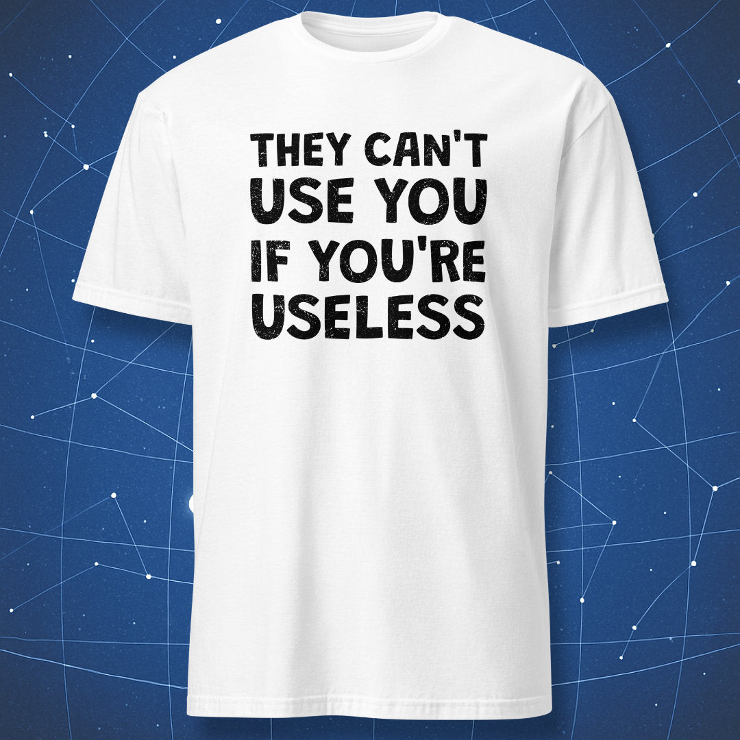 Ironic motivation shirt — distressed white text on black background.