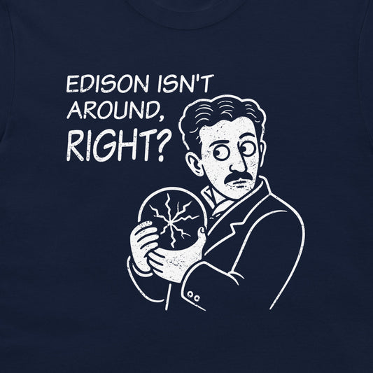 navy blue tesla funny science t-shirt front print design