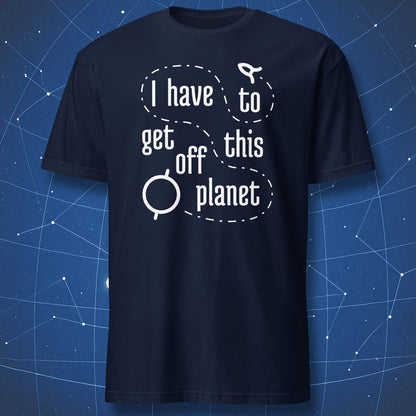 Space-themed nerd shirt — humorous typography layout on black background.