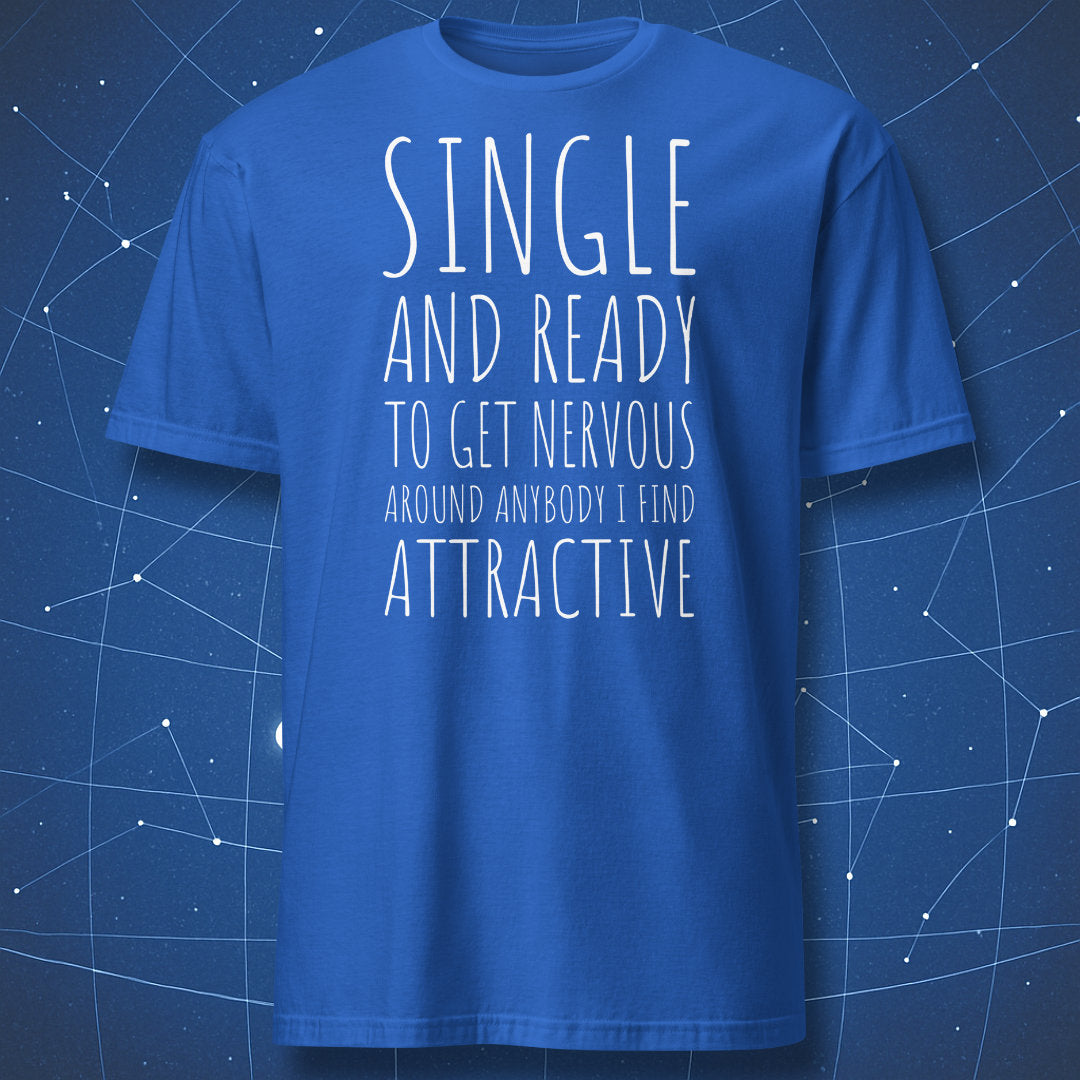 funny romantic introvert T-shirt on royal blue fabric featuring minimalist white typography