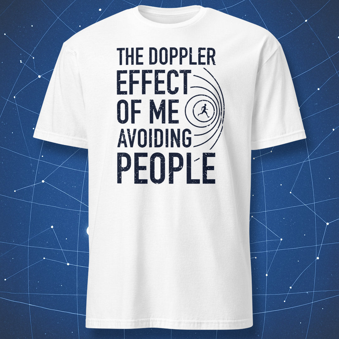 STEM humor apparel — geeky Doppler effect quote on black T-shirt.