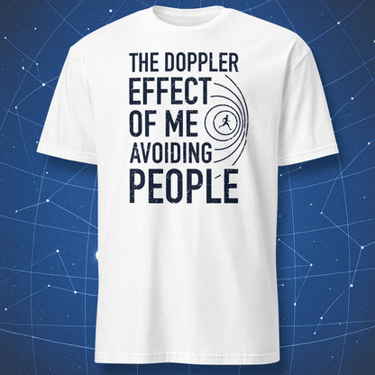 STEM humor apparel — geeky Doppler effect quote on black T-shirt.