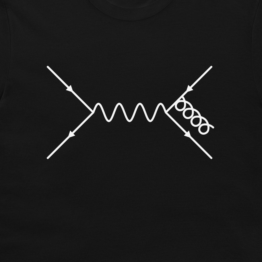 A close-up of a black t-shirt featuring a white printed graphic of an electrical circuit diagram, specifically an inductor symbol.
