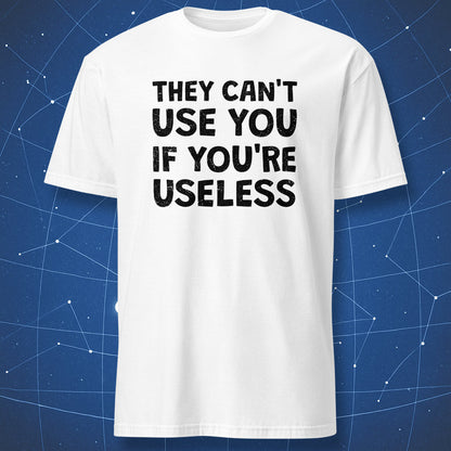 Ironic motivation shirt — distressed white text on black background.