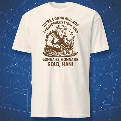 “Lead Single (Alchemist Song)” — vintage science parody design on natural cotton.