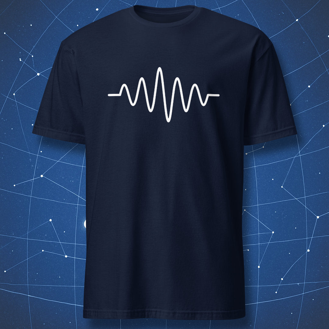 White wave function graphic on navy STEM T-shirt