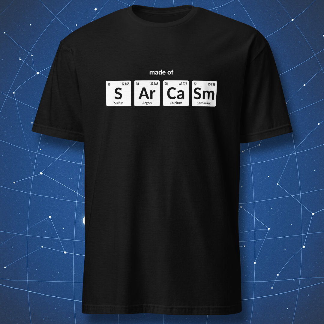 Made of Sarcasm periodic table science t-shirt in black