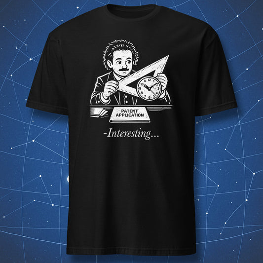Albert Einstein patent application physics humor t-shirt in black