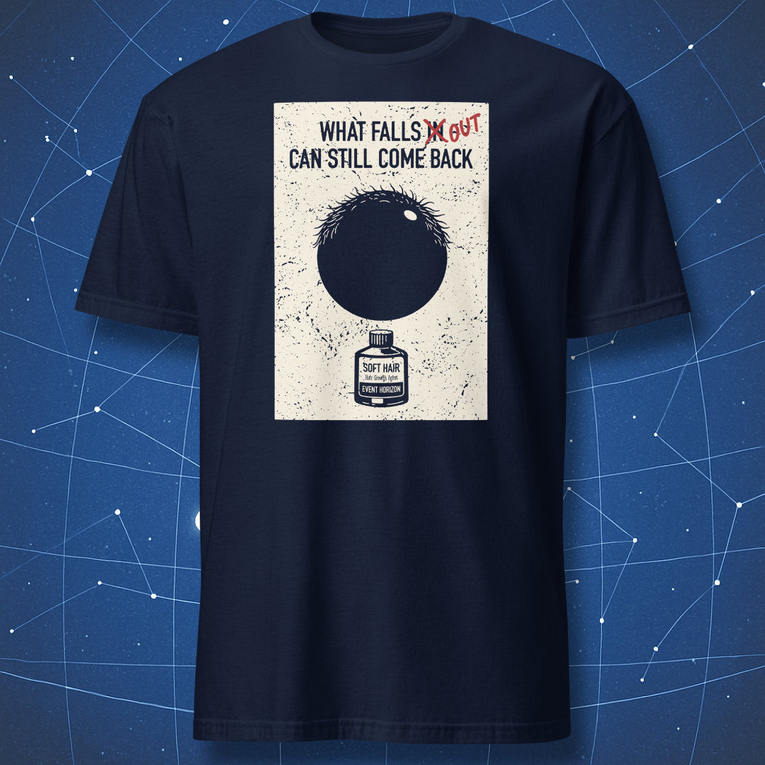 Physics humor black hole hair growth agent t-shirt in navy
