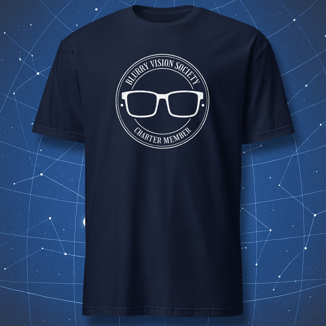 blurry vision society nerd badge tee navy
