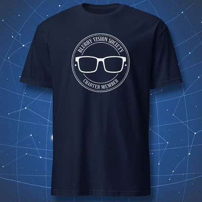 blurry vision society nerd badge tee navy