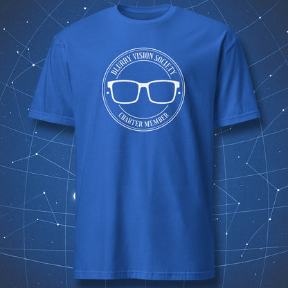blurry vision society royal blue t shirt
