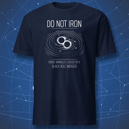 Do Not Iron binary black hole merger science humor t-shirt with astrophysics diagram