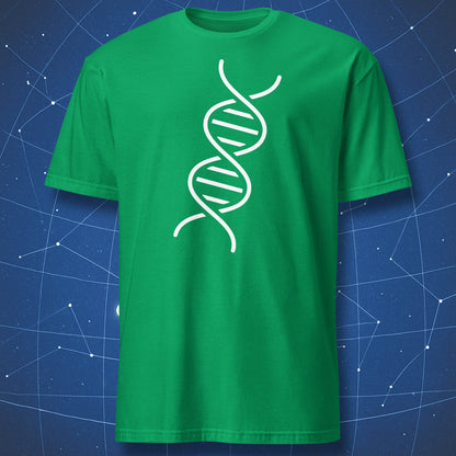 Minimal DNA helix biology illustration on green t-shirt