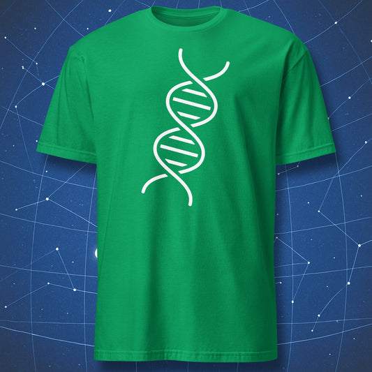 Minimal DNA helix biology illustration on green t-shirt
