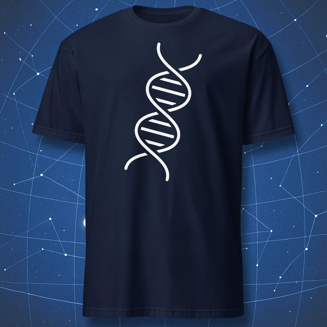 DNA molecular structure graphic tee on navy shirt
