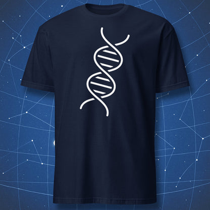 DNA molecular structure graphic tee on navy shirt