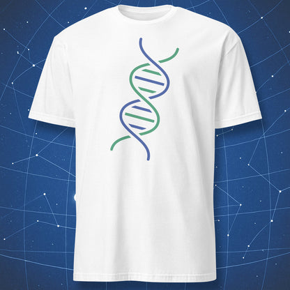 DNA double helix science illustration on white t-shirt