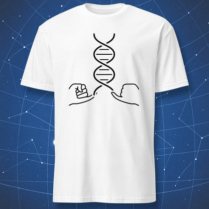 White t-shirt with black DNA wishbone minimalist line design