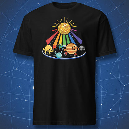 Cosmic roller disco solar system funny space t-shirt black