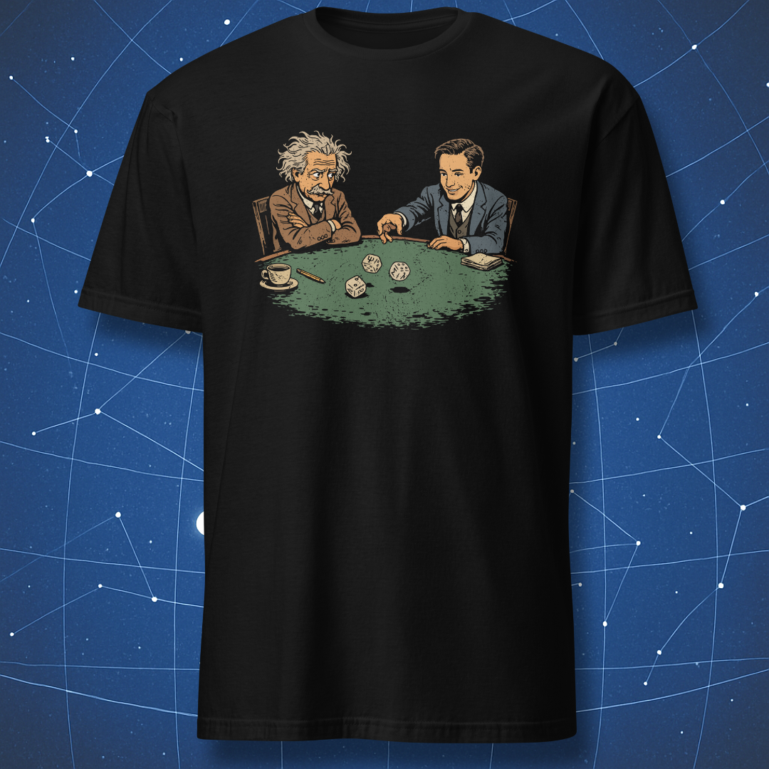 Einstein and Bohr rolling dice quantum physics humor t-shirt