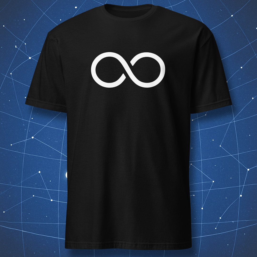 Minimal infinity symbol math shirt on black t-shirt