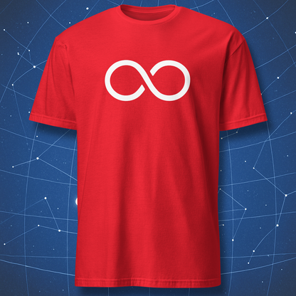 Minimal infinity symbol math shirt on red t-shirt