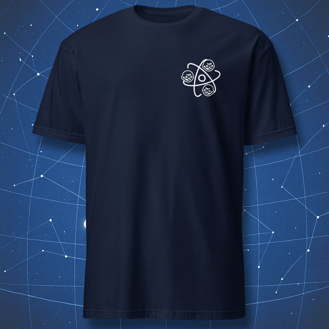 Minimal Dork Matter atom logo science t-shirt navy