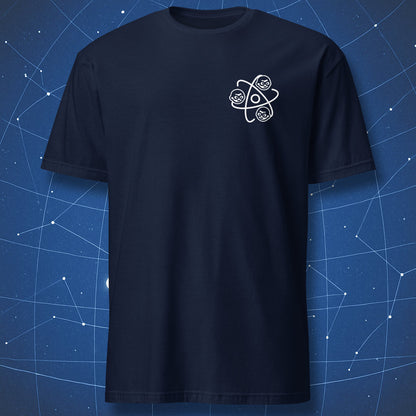 Minimal Dork Matter atom logo science t-shirt navy