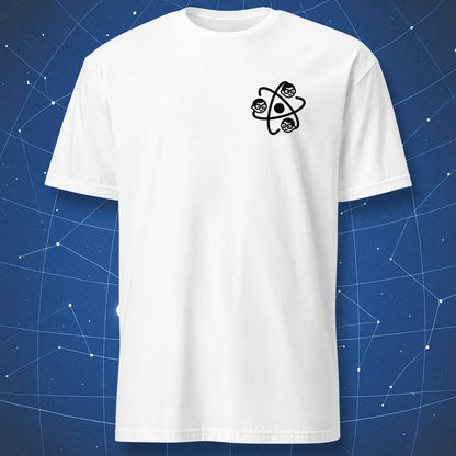 Minimal Dork Matter atom logo science t-shirt white
