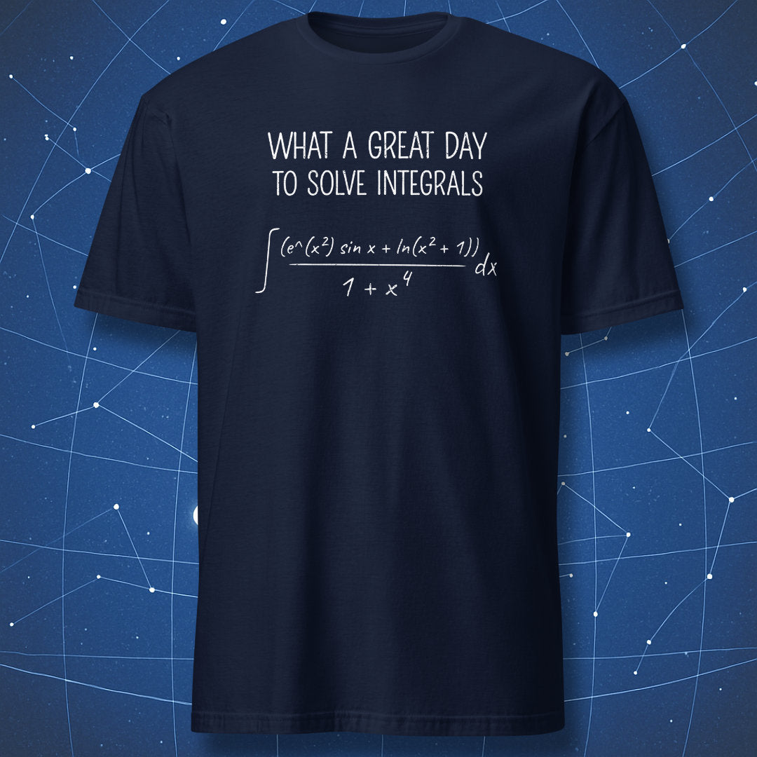 Math humor t shirt with intimidating integral equation for STEM students navy blue