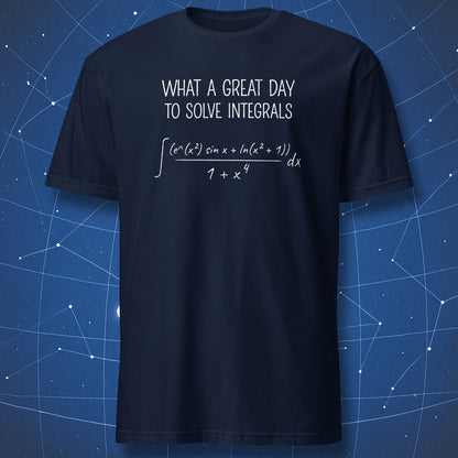 Math humor t shirt with intimidating integral equation for STEM students navy blue