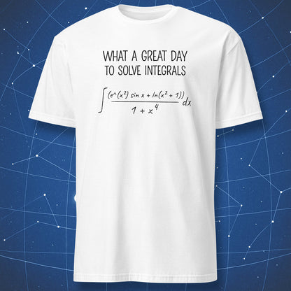 Minimal math humor t shirt with complex integral equation design white