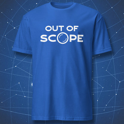 Out of Scope minimalist t-shirt royal blue clean tech humor typography design
