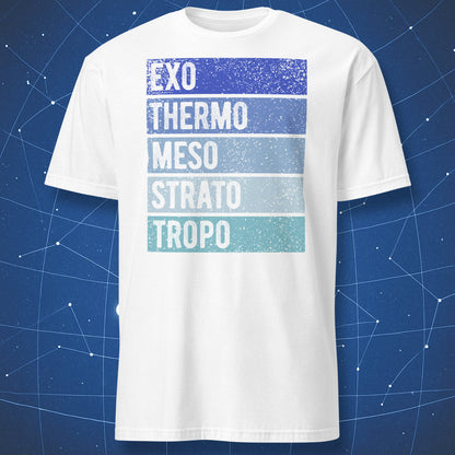 White t-shirt with minimalist atmosphere layers graphic