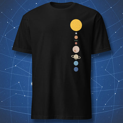 flat earth solar system t shirt minimalist planets vertical alignment joke