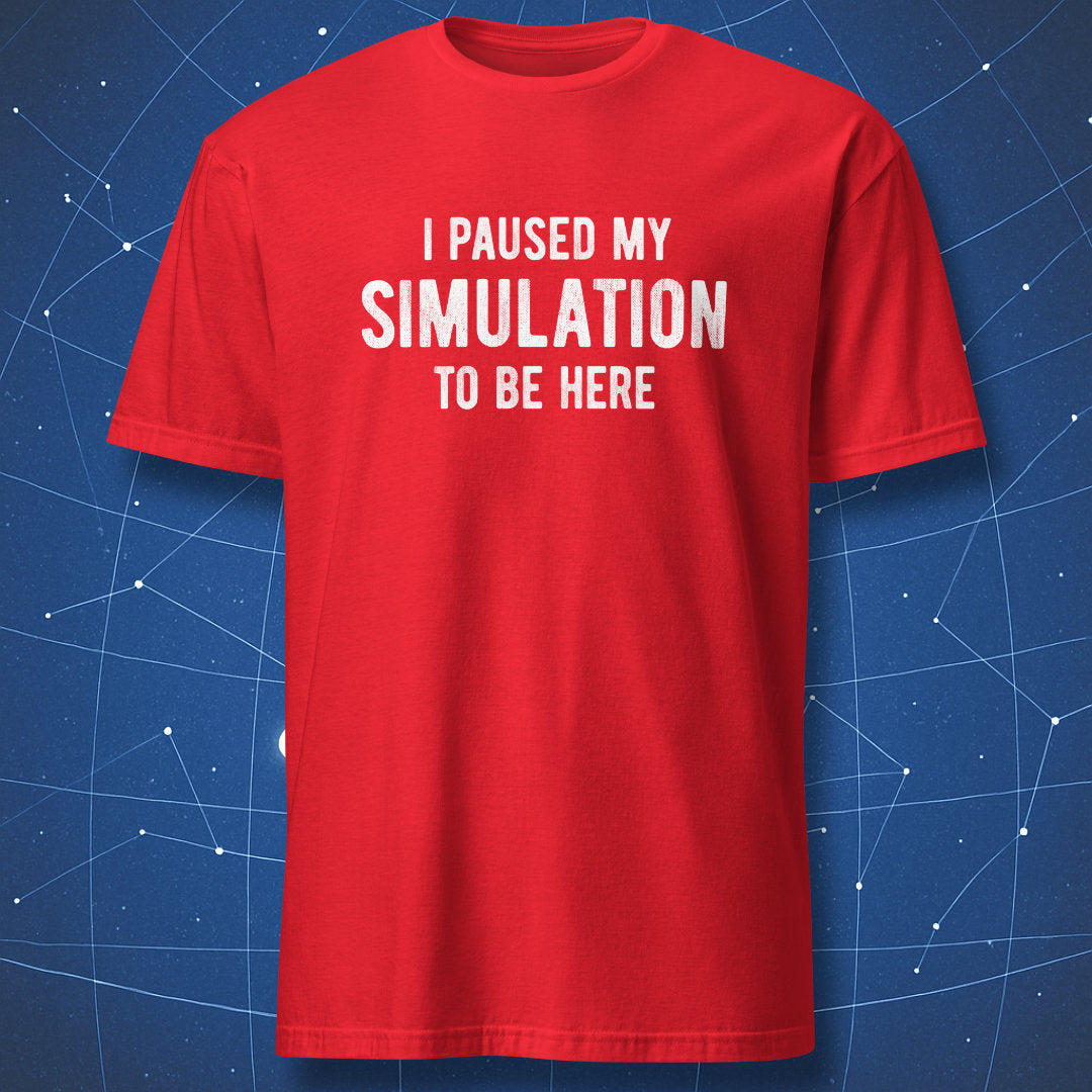 Red funny gamer philosophy shirt with simulation joke