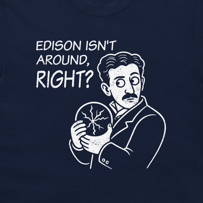 navy blue tesla funny science t-shirt front print design