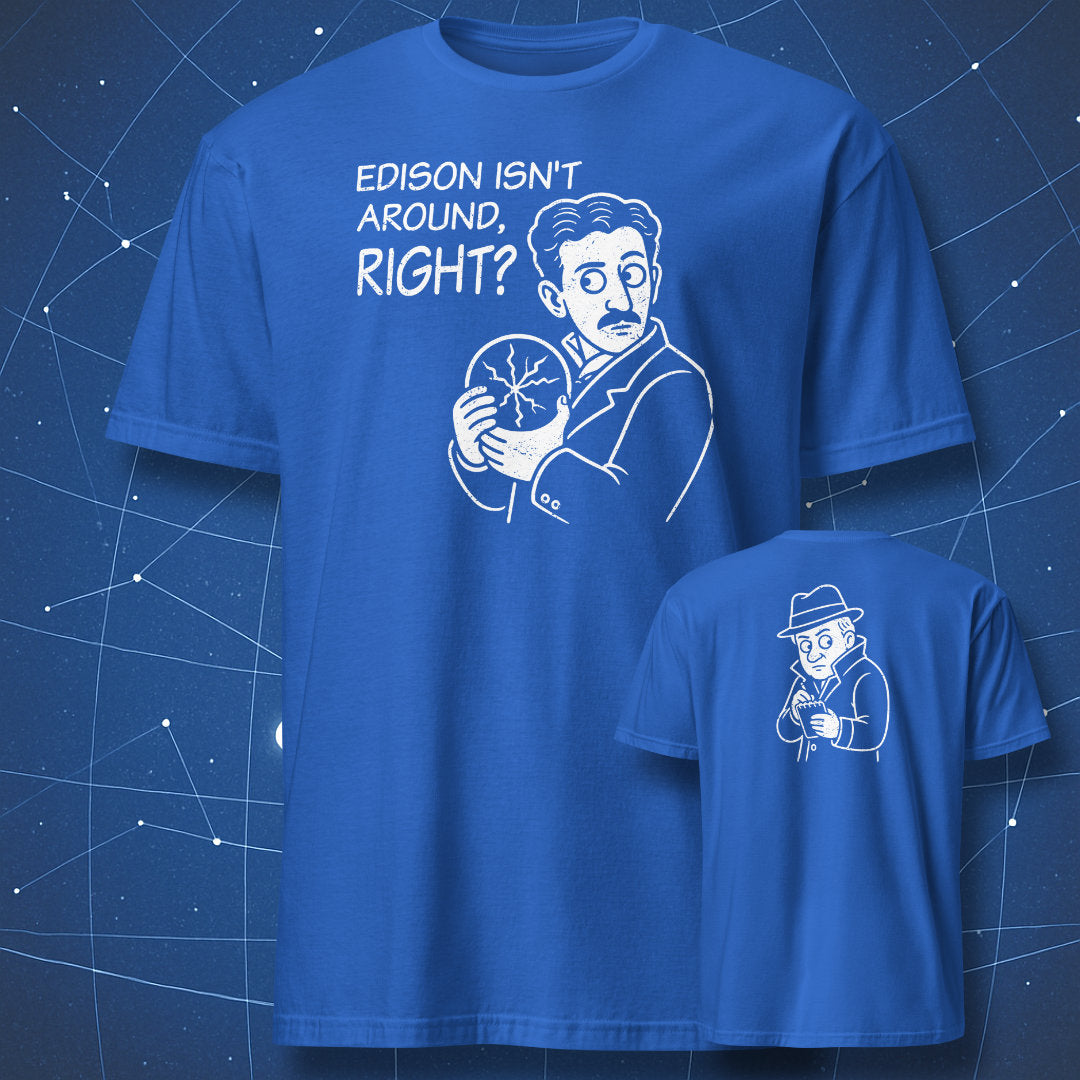 royal blue tesla edison rivalry shirt double sided nerd humor design