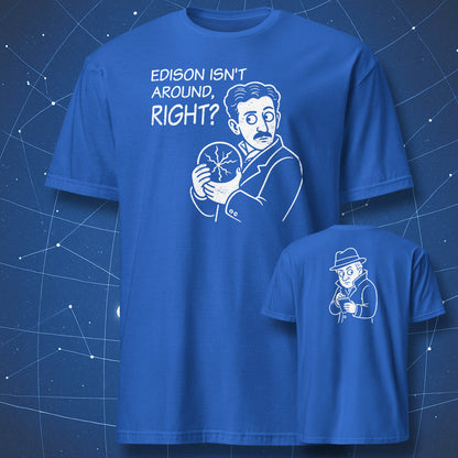 royal blue tesla edison rivalry shirt double sided nerd humor design