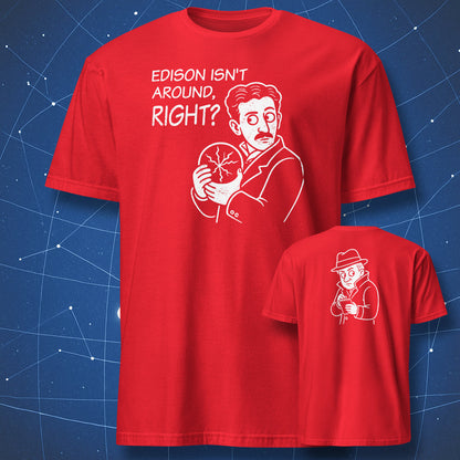 red tesla edison funny t-shirt double print science joke design