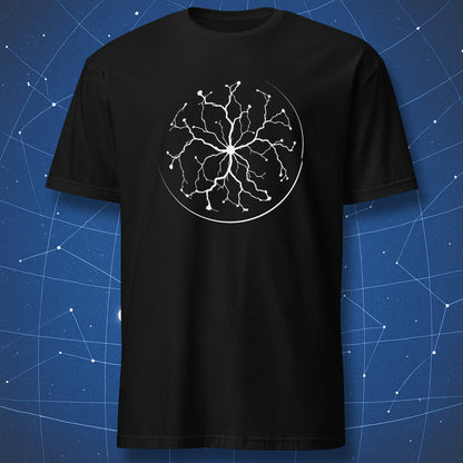 black t-shirt plasma energy sphere electric field minimalist design