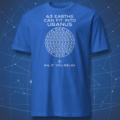 Funny Uranus science joke infographic shirt in royal blue