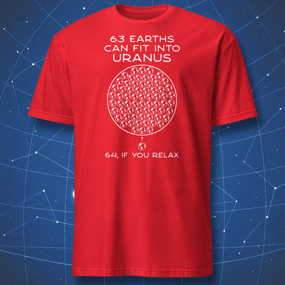 63 Earths Can Fit Into Uranus nerd humor graphic tee in red