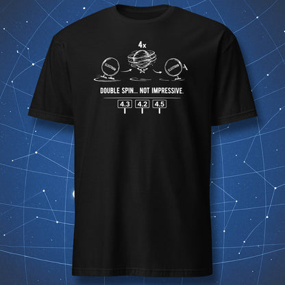 Black T-shirt with electron figure skating quantum physics design
