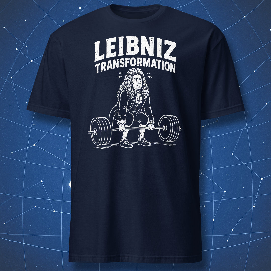 Navy blue Leibniz Transformation math gym humor T-shirt