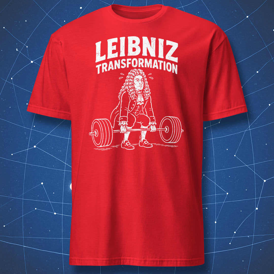Red Leibniz Transformation funny math and gym parody shirt