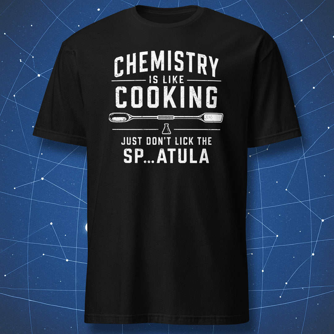 Black T-shirt with funny chemistry spatula design
