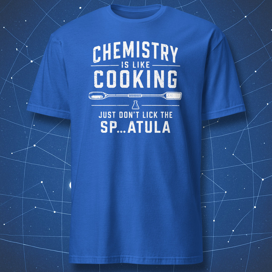 Royal Blue T-shirt with funny chemistry spatula design